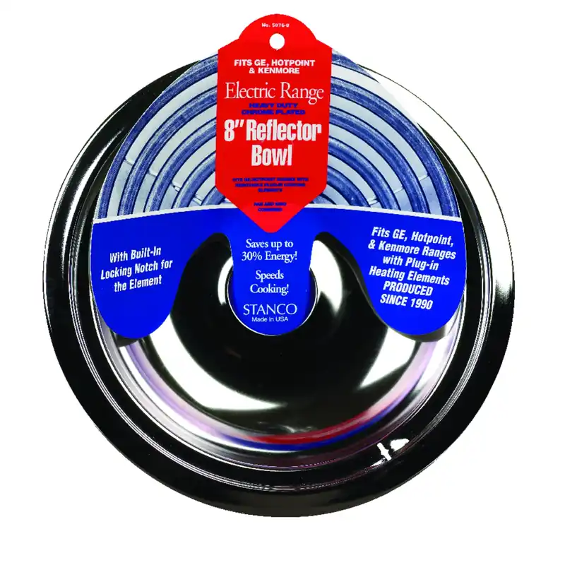 Electric Range Reflector Bowl, Lock Notch, Chrome, 8 In.