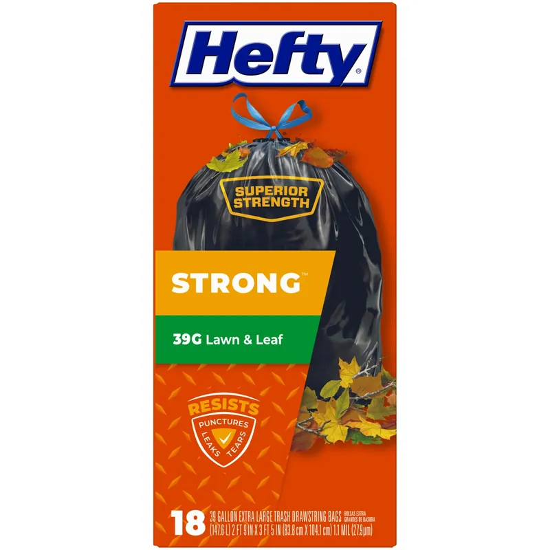 Hefty Extra Strong 39 Gal No Scent Lawn And Leaf Bags Drawstring 18 Pk
