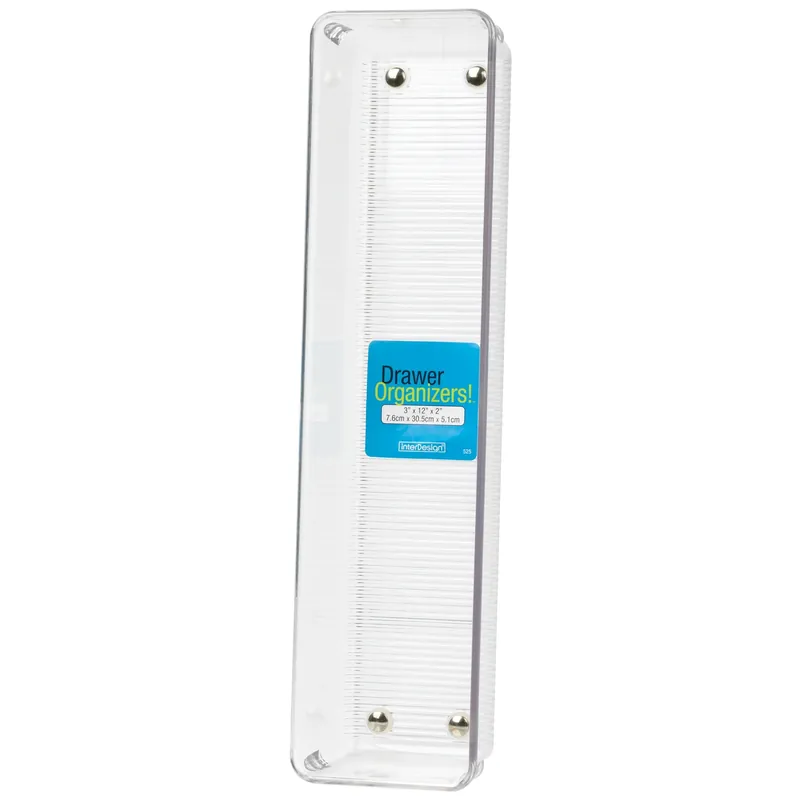 Linus Drawer Organizer, Clear/Chrome Plastic, 3 X 12 X 2 In.