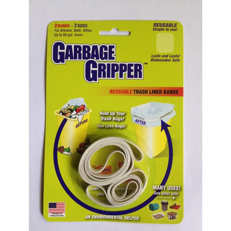 Garbage Gripper No Scent Trash Liner Bands Flat Top 2 Pk