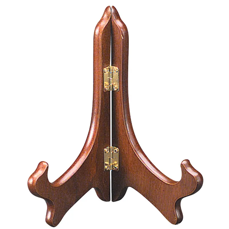 5 Inch Wooden Plate Stand - Walnut Finish, Adjustable Easel For Displaying Plates