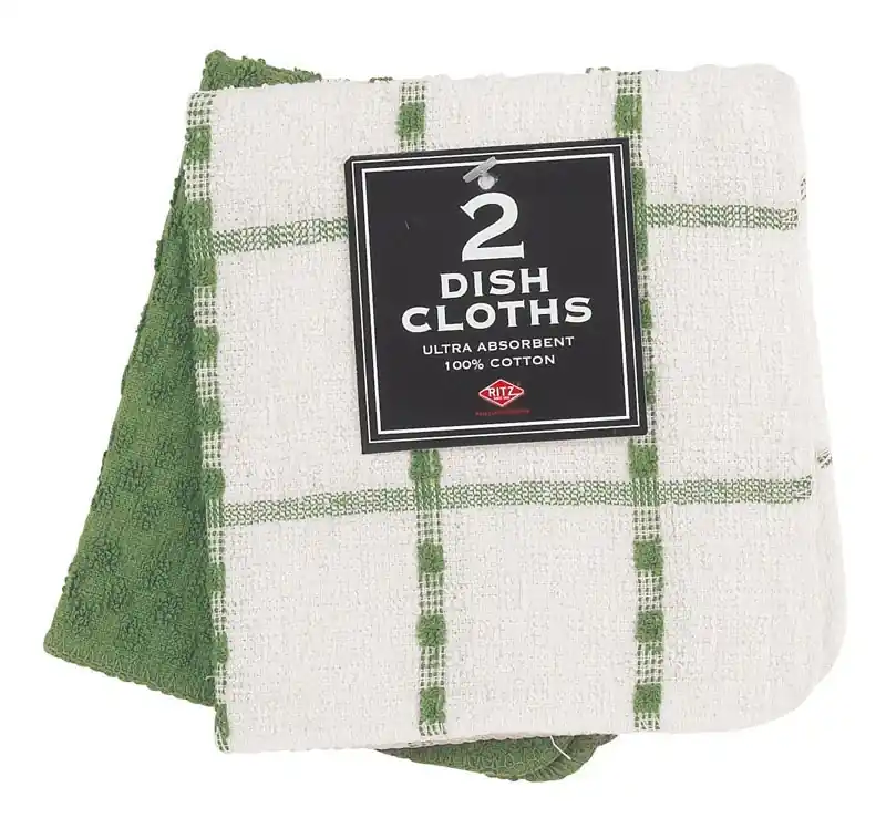 Ritz Cactus Cotton Check/Solid Dish Cloth 2 Pk