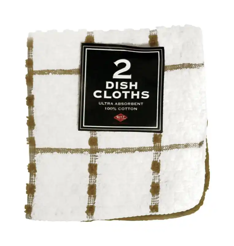 Ritz Biscotti Cotton Check/Solid Dish Cloth 2 Pk