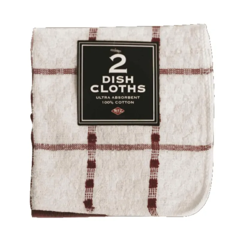 Ritz Paprika Cotton Check/Solid Dish Cloth 2 Pk