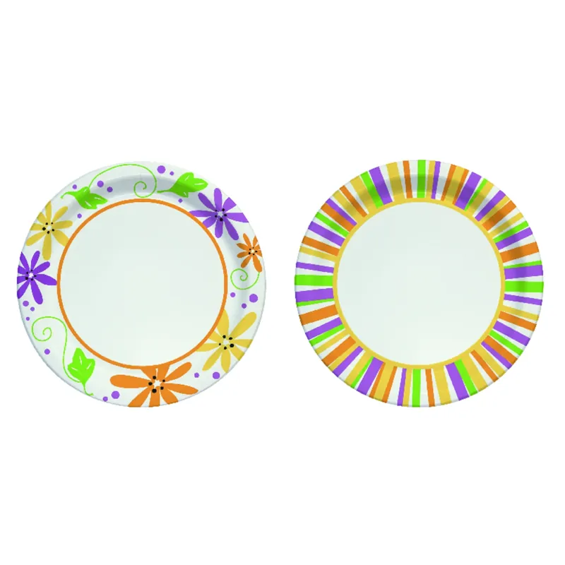 Solo Paper Mixed Garden Party Stripes And Flowers Design Plate 7 In. D 48 Pk