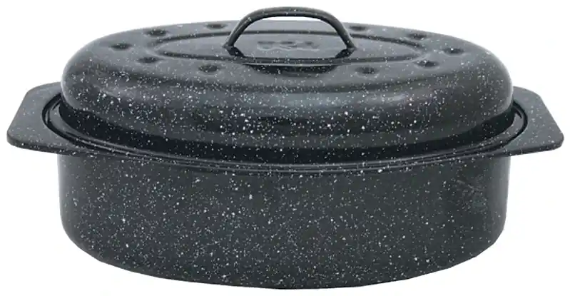 13 In. Black Covered Oval Roaster, 7 Lb Capacity, Porcelain Enamel