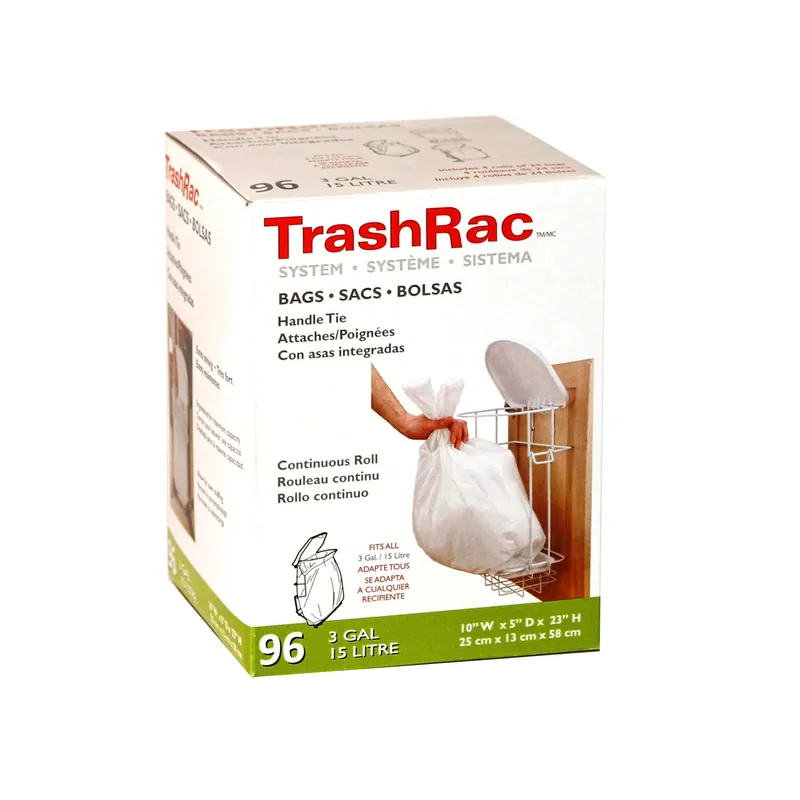 Trashrac 3 Gal Trash Bags Handle Tie 96 Pk