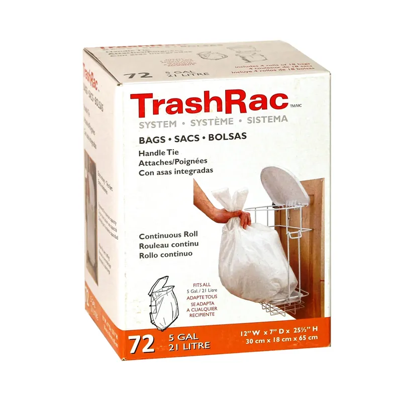 Trashrac 5 Gal Trash Bags Handle Tie 72 Pk