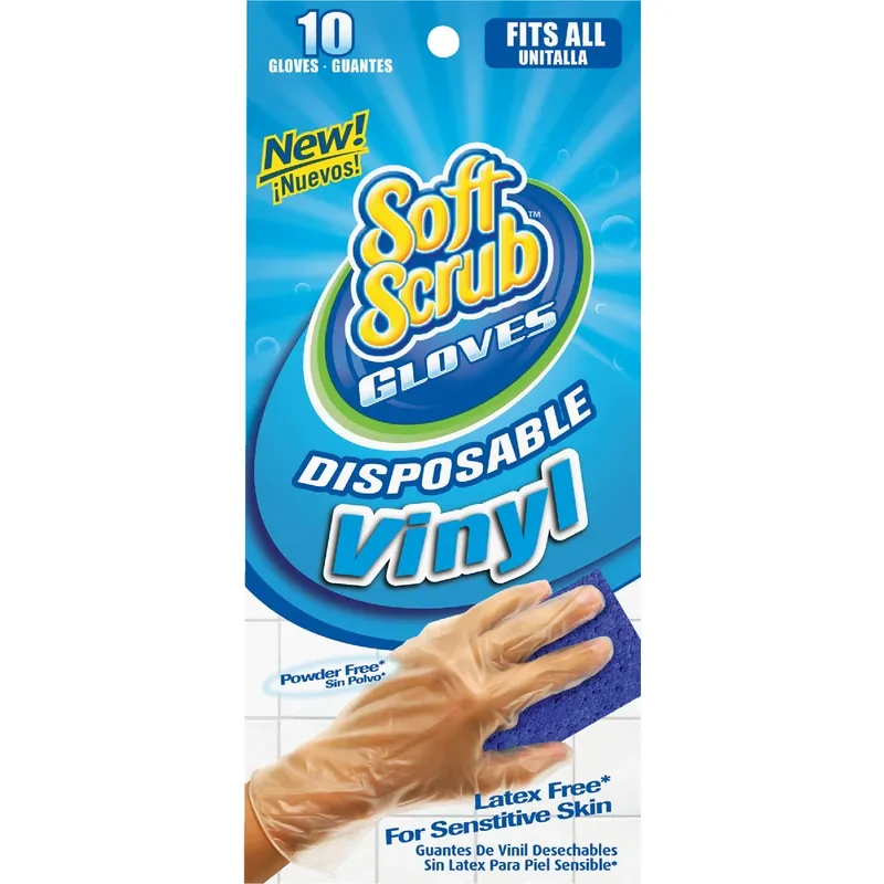 Soft Scrub Vinyl Disposable Gloves One Size Fits Most Clear Powder Free 10 Pk