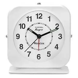 Westclox 15600QA White Metal Bell Alarm Clock – Classic Square Design
