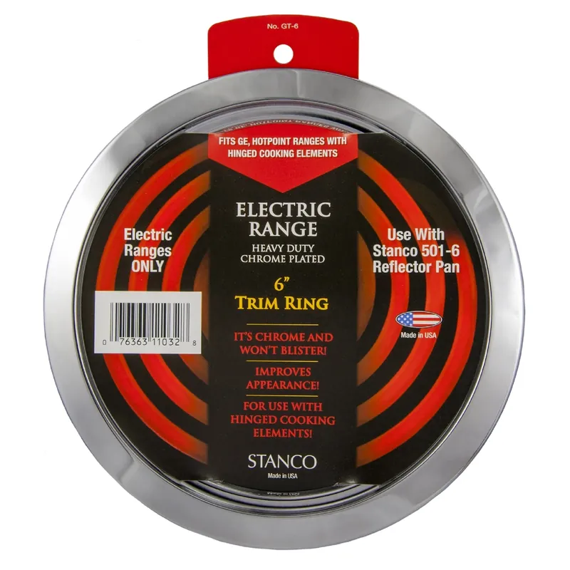 Electric Range Trim Ring, Chromed Steel, 6 In.