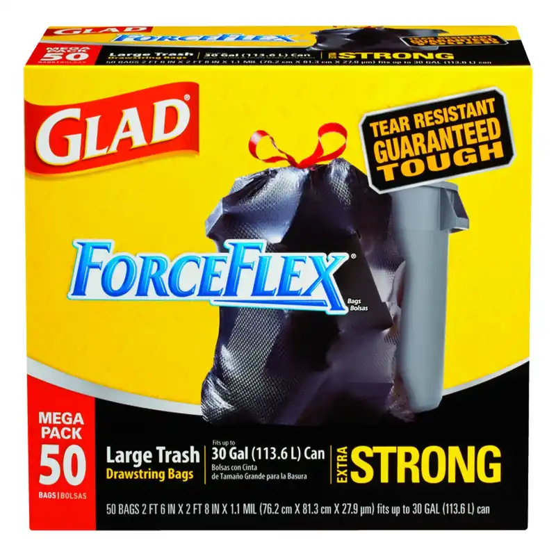 Glad ForceFlex 30 Gal No Scent Trash Bags Drawstring 50 Pk