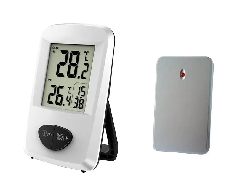 Digital Wireless Thermometer & Clock, White, Indoor/Outdoor
