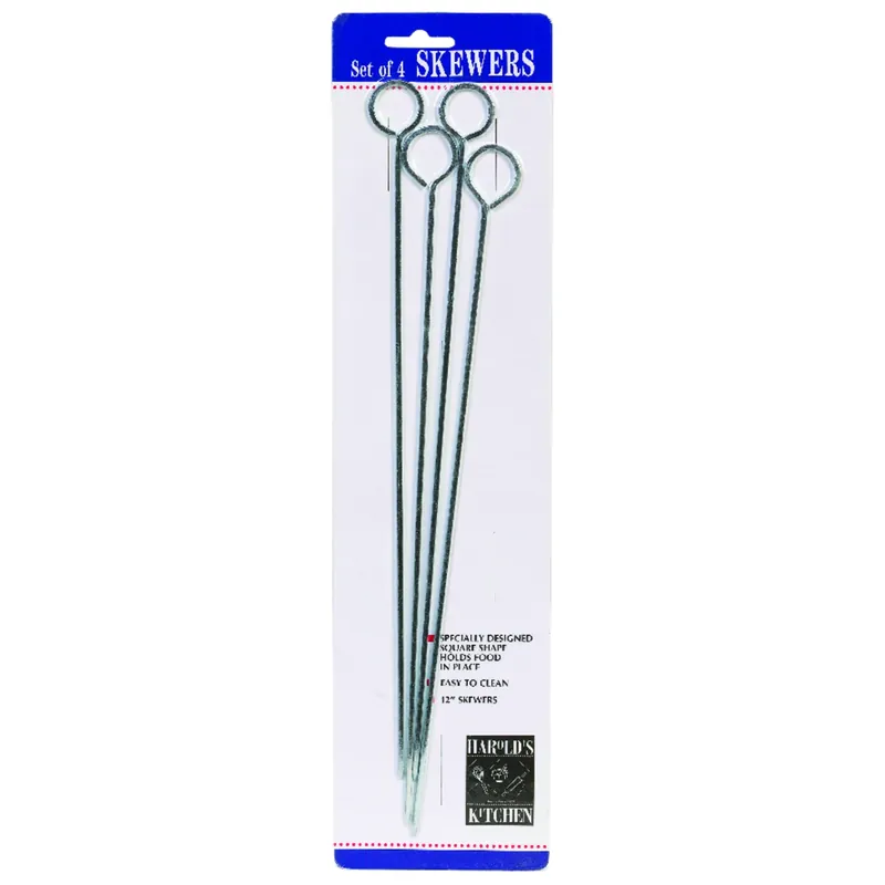 12 Inch Silver Chrome Barbecue Skewers - Set Of 4