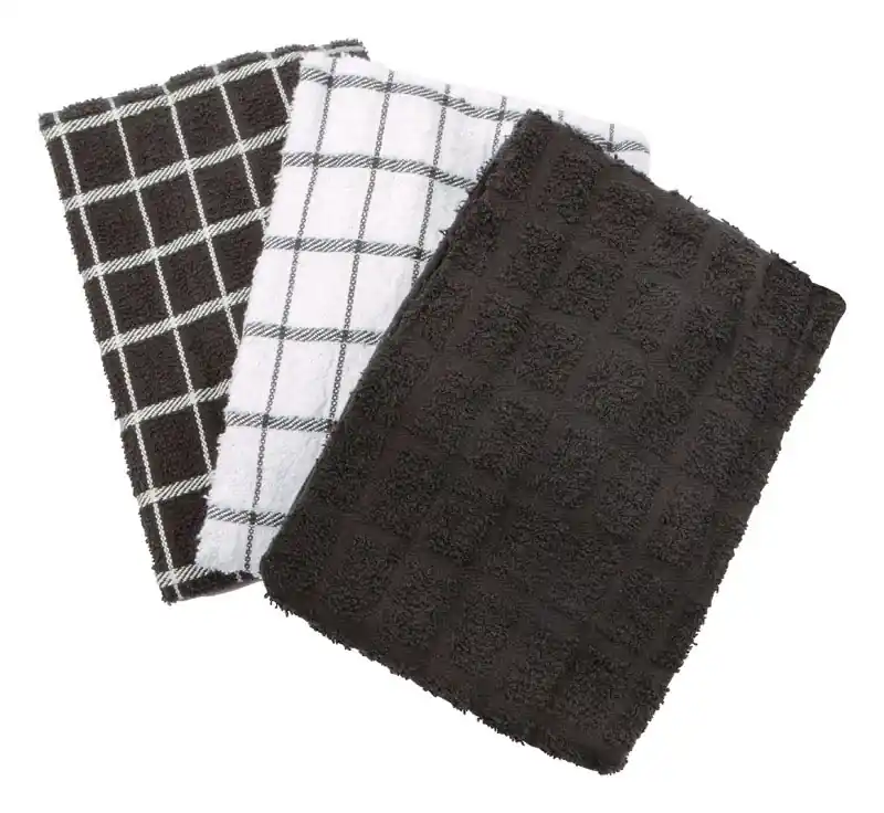 Ritz Black Cotton Check Kitchen Towel 3 Pk