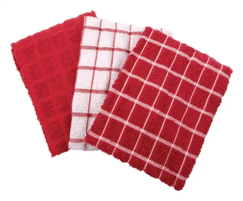 Ritz Paprika Cotton Check Kitchen Towel 3 Pk