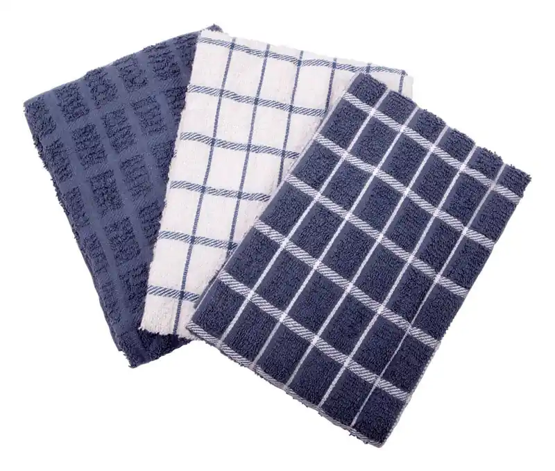 Ritz Federal Blue Cotton Check Kitchen Towel 3 Pk