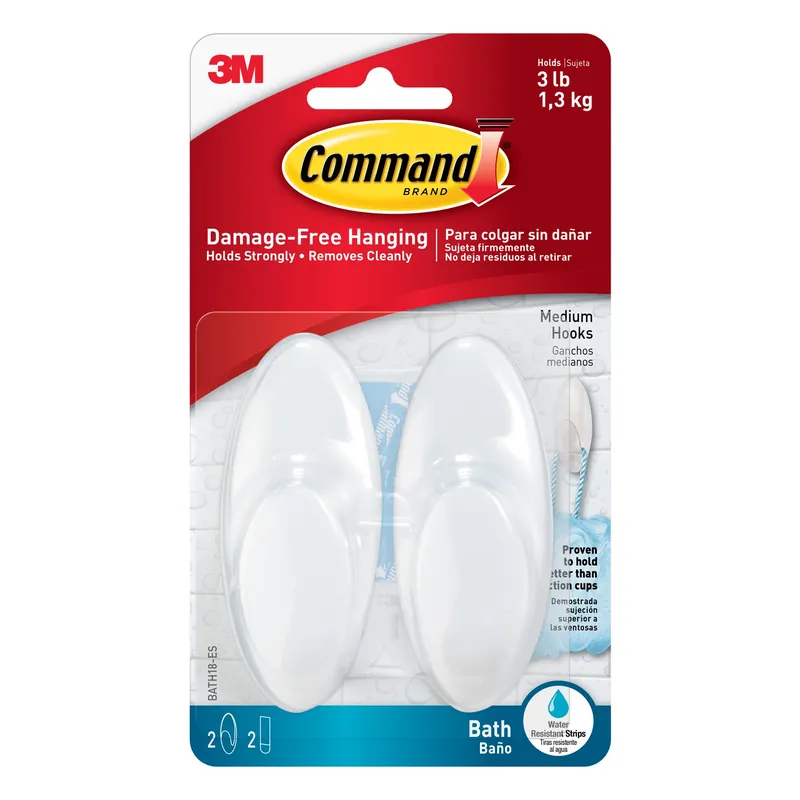 3M Command Medium Plastic Bath Hook 3.375 In. L 2 Pk