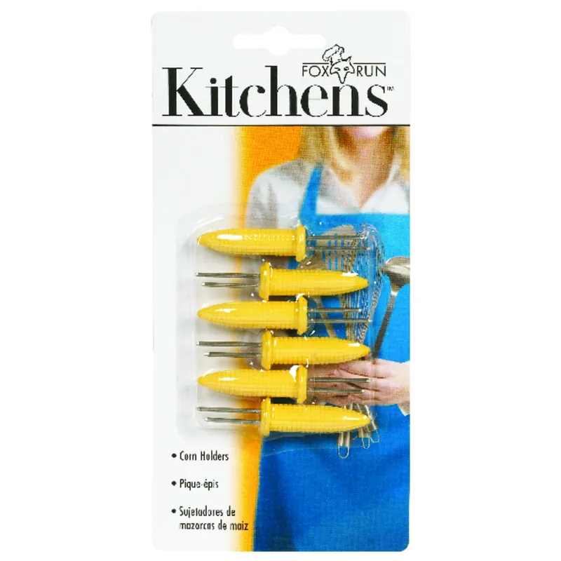 Yellow Plastic Corn Holders Set Of 6 With Stainless Steel Prongs