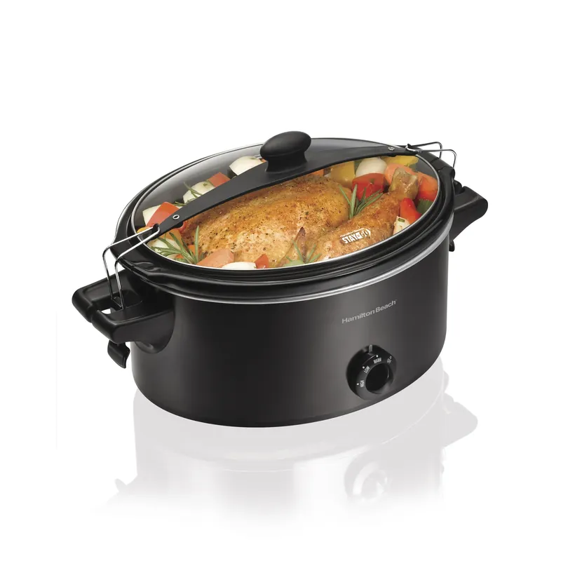 Stay Or Go 6 Quart Black Metal Slow Cooker With Clip-tight Lid