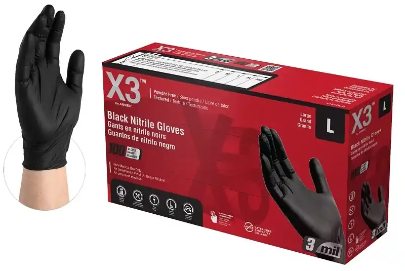 Bx3 Black Nitrile Industrial Disposable Gloves - Large, Powder-free, 3 Mil, Case Of 1000