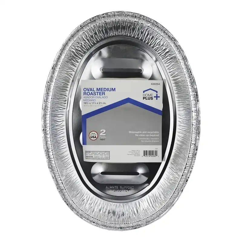 Home Plus Durable Foil 11-1/2 In. W X 16-1/2 In. L Oval Roaster Pan Silver 2 Pc