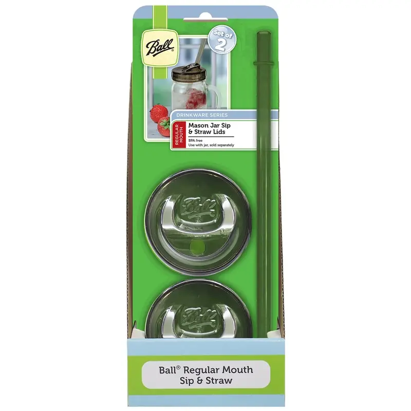 Ball Drinkware Series Regular Mouth Lid Covers And Straws 2 PK