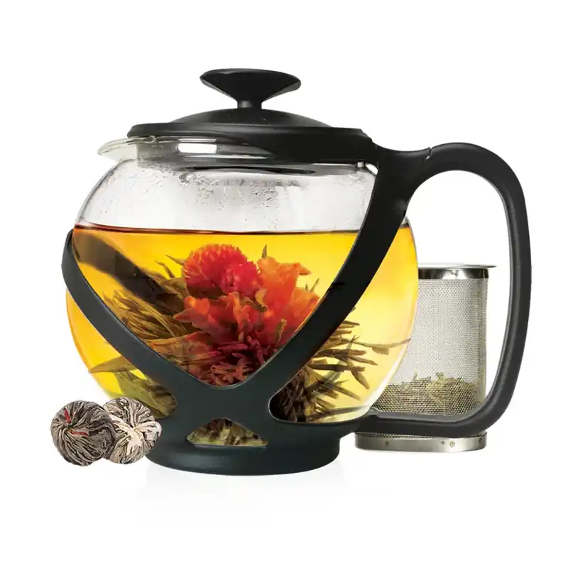 Primula Tempo Teapot & Infuser, Glass/Black Plastic, 40 Oz.