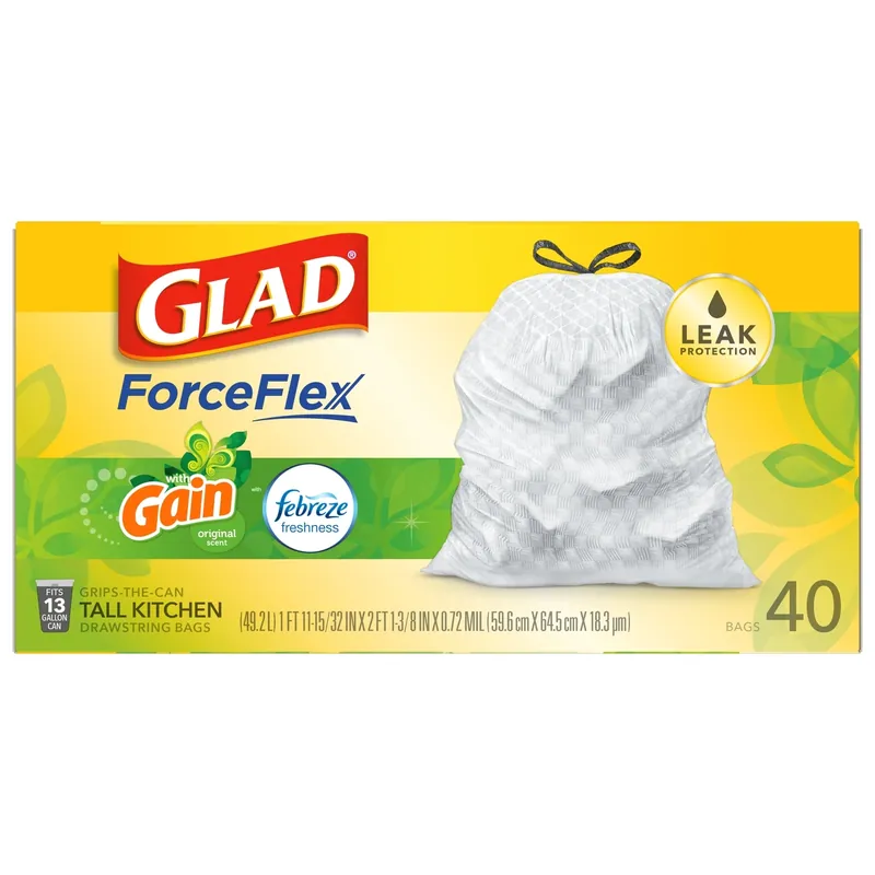 Glad ForceFlex 13 Gal Fresh Trash Bags Drawstring 40 Pk