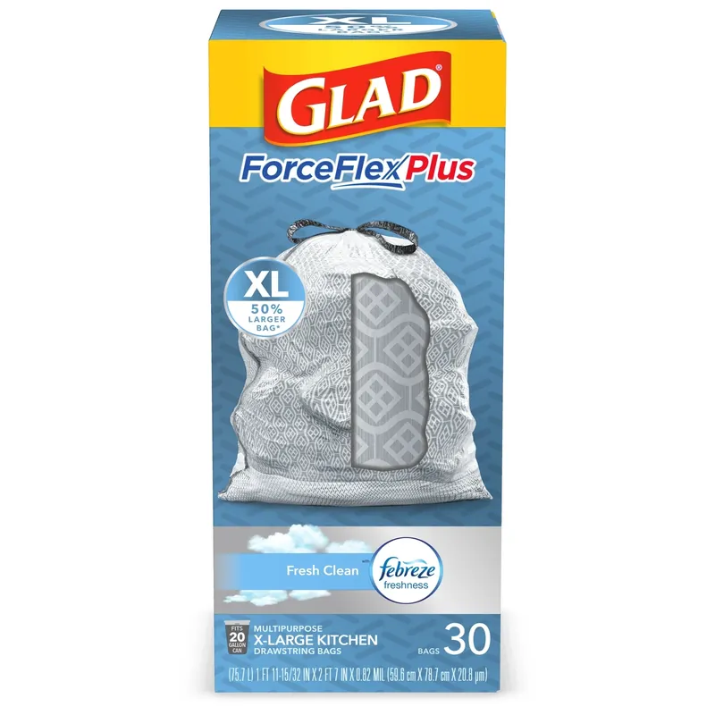 Glad ForceFlex Plus 20 Gal Fresh Trash Bags Drawstring 30 Pk