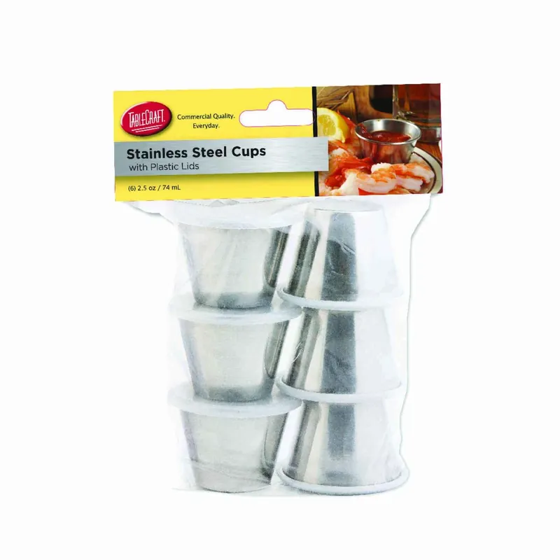 TableCraft Silver ABS/Stainless Steel Dipping Cups W/Lids 15 Oz