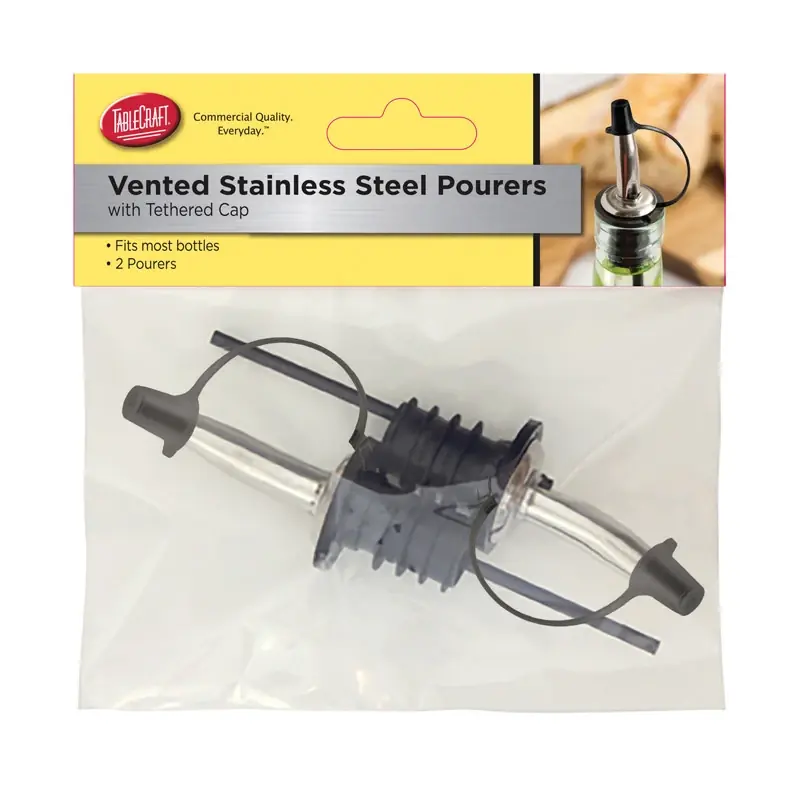 TableCraft Silver/Black ABS/Stainless Steel Vented Bottle Pourer W/Cap