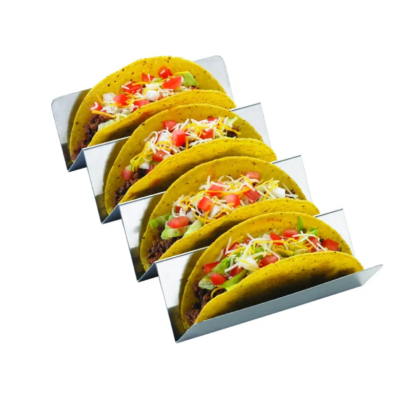 TableCraft BBQ Silver Stainless Steel Taco/Hot Dog Tray 4 Slot