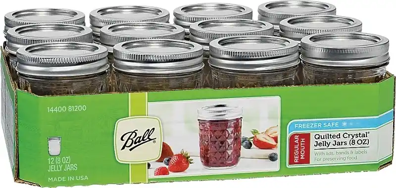 Ball Quilted Crystal Regular Mouth Jelly Jar 8 Oz 12 Pk
