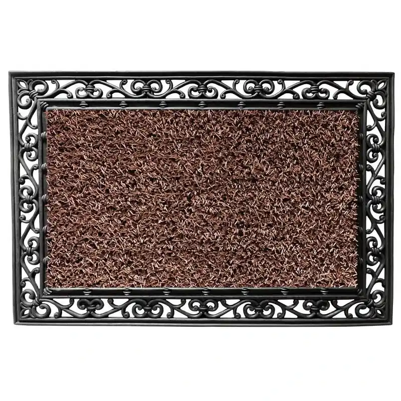 Grassworx Clean Machine 24x36 Brown Wrought Iron Stems Leaves Astroturf Door Mat