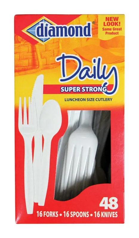 Diamond White Heavy‑Duty Plastic Cutlery Set – 48 Luncheon‑Size Pieces