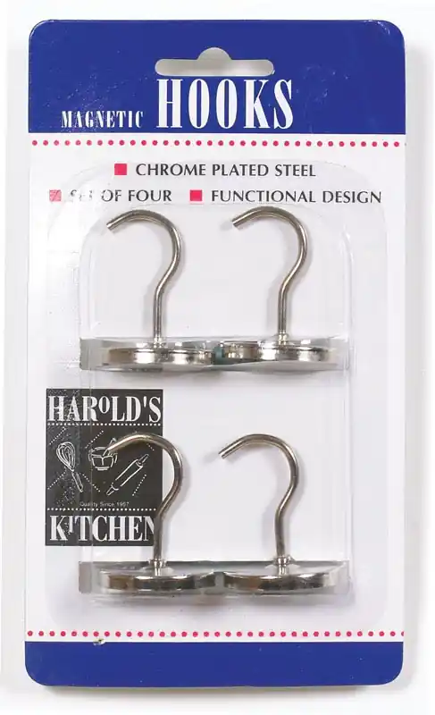 1-1/4 In. Silver Steel Magnetic Hooks - 4 Pack