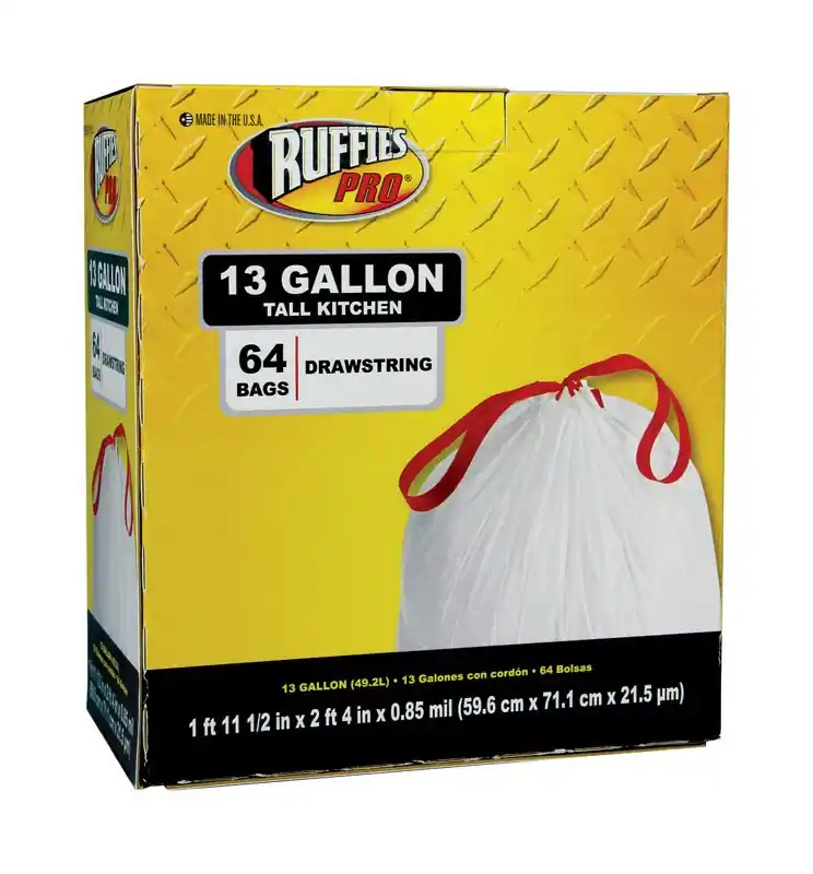 Ruffies Pro 13 Gal Tall Kitchen Bags Drawstring 64 Pk