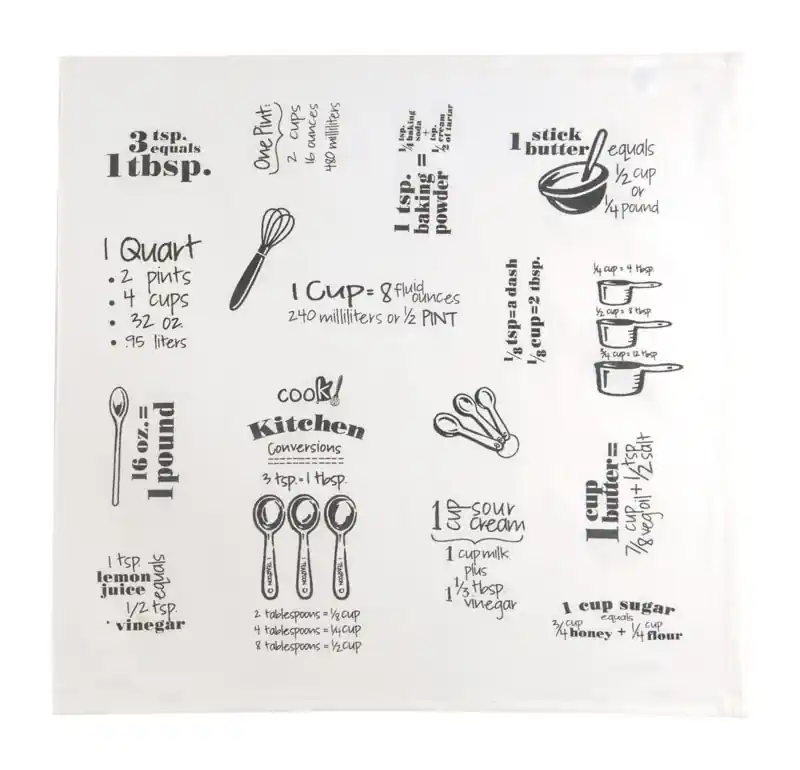 Kay Dee Cooks Kitchen Graphite Cotton Conversions & Equivalents Krinkle Flour Sack Towel 1 Pk