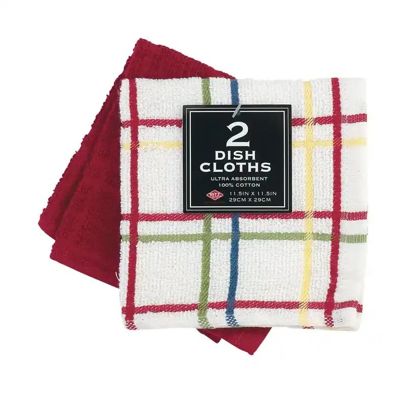 Ritz Paprika Cotton Check/Solid Dish Cloth 2 Pk