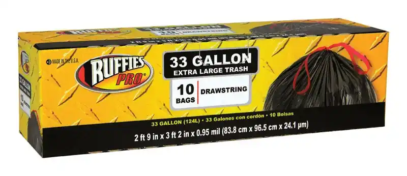 Ruffies Pro 33 Gal Trash Bags Drawstring 10 Pk