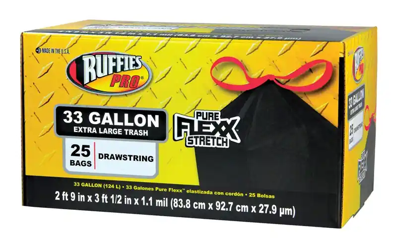 Ruffies Pro 33 Gal Trash Bags Drawstring 25 Pk