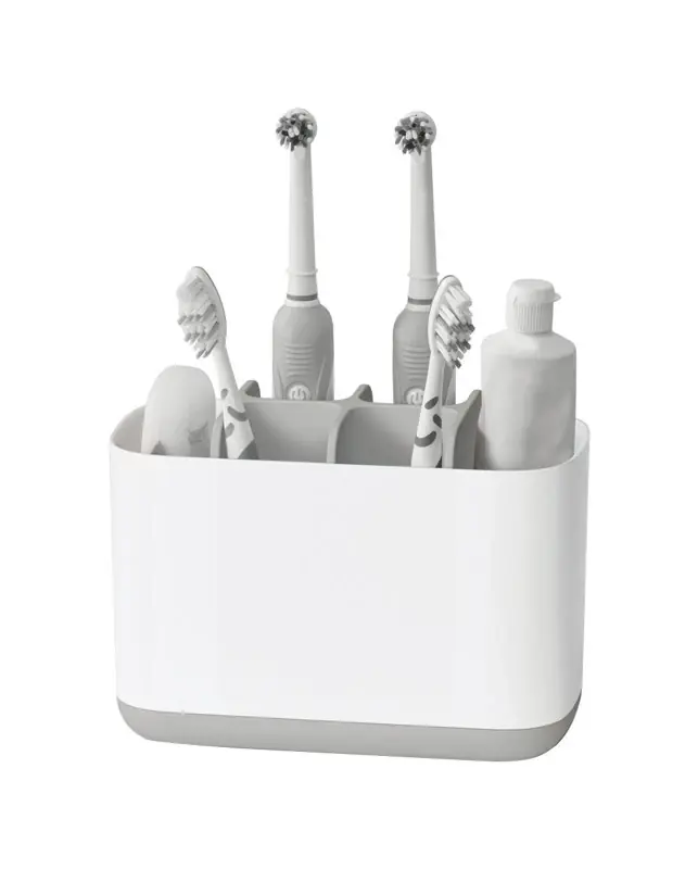Light Gray/white Plastic Toothbrush Holder With 6 Slots For Oral Care Items