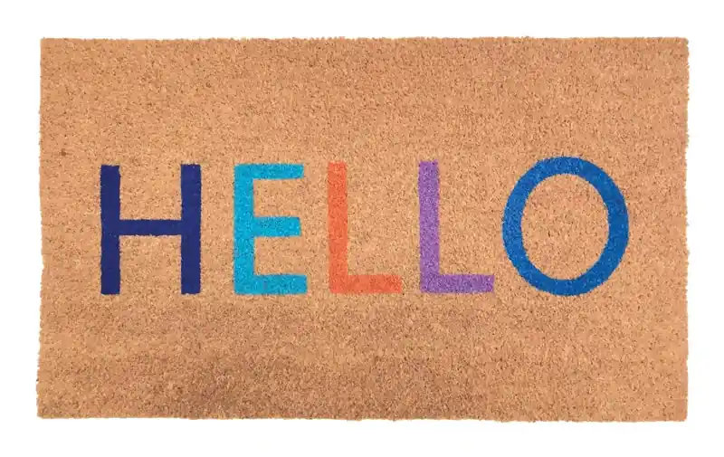 2.5 Ft L X 1.5 Ft W Multi-color Hello Coir Rug