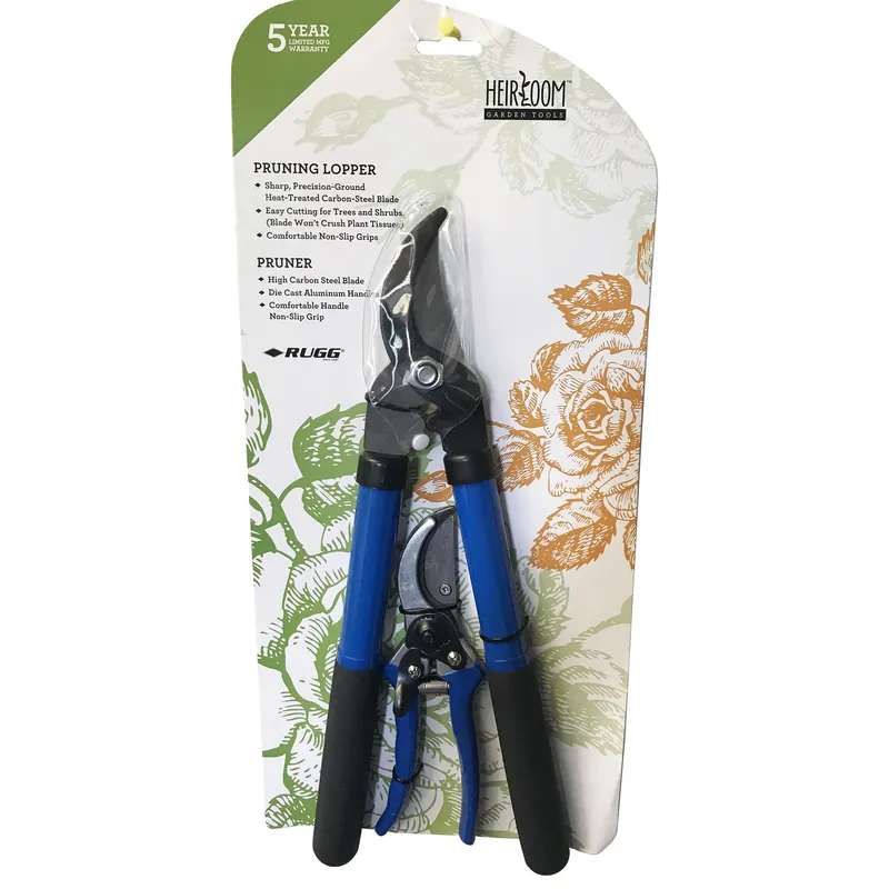 Heirloom Carbon Steel Bypass Lopper And Pruner Set With Comfort Grip