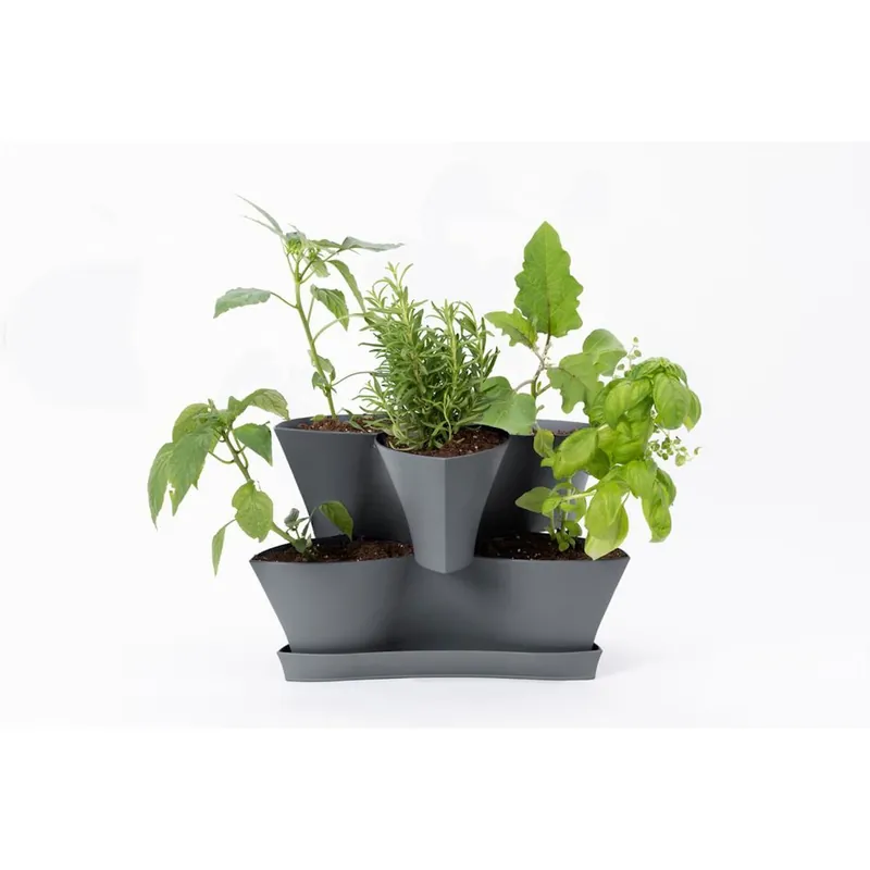 Collins 16 In. Charcoal 2-level Modular Planter With Drainage