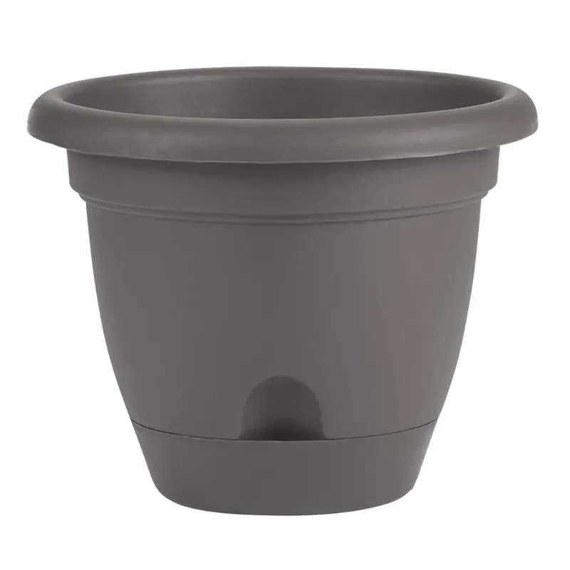 Lucca 8 In. H X 9 In. D Charcoal Gray Self-watering Resin Planter With Saucer