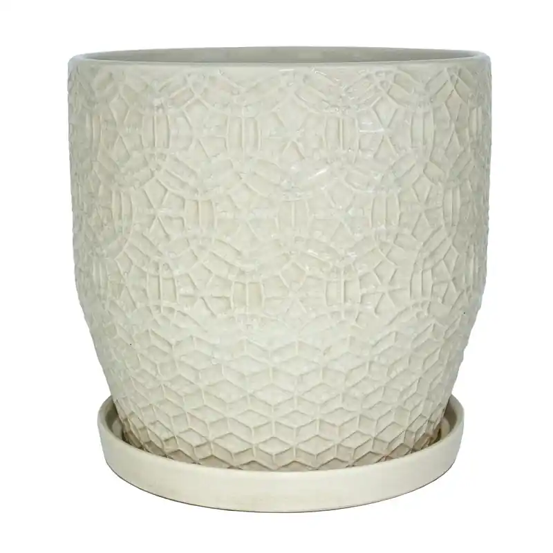 10 Inch Diameter White Rivage Ceramic Crackle Planter By Trendspot