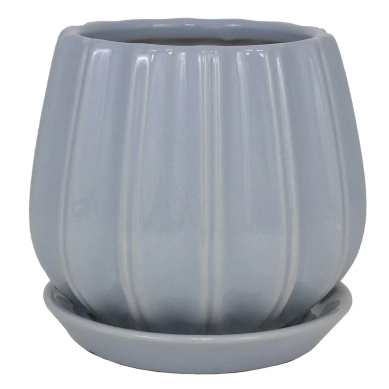 Trendspot Contour 7.28 In. H X 8 In. W X 8 In. D X 8 In. D Ceramic Planter Light Blue