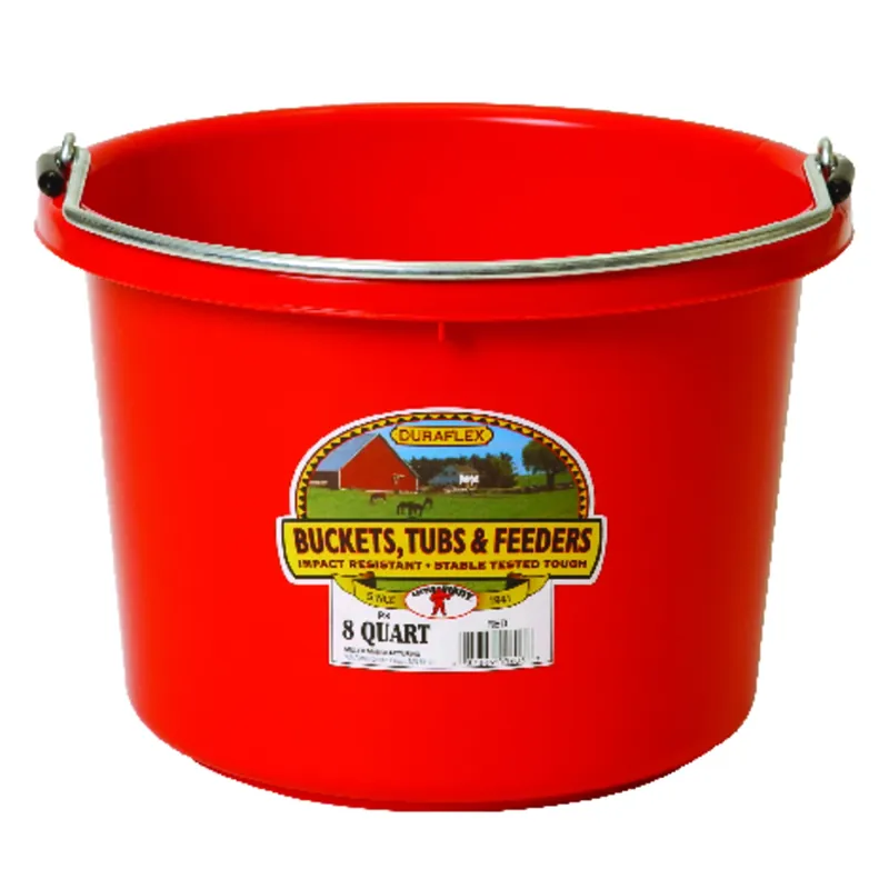 8 Quart Red Plastic Bucket With Heavy-duty Wire Bail - Model P8red6